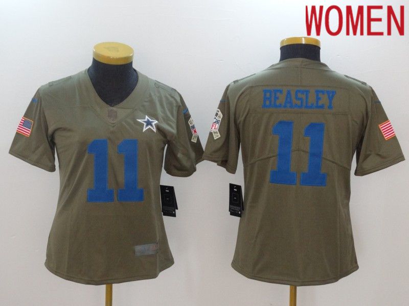 Women Dallas Cowboys #11 Beasley Green Nike Olive Salute To Service Limited NFL Jersey->women nfl jersey->Women Jersey